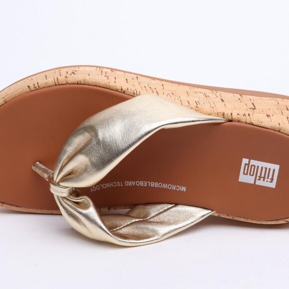 NEW FITFLOP F Mode Twist Cork Flatform Sandals With Toe Thongs Platino 462tn - Picture 9 of 13